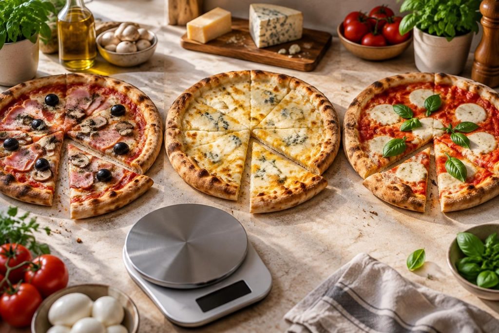 découvrez le nombre de calories d’une pizza reine, quatre fromages ou margherita, et comparez leur apport pour choisir selon vos envies.